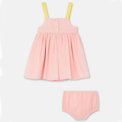 女婴浅粉色棉连衣裙套装