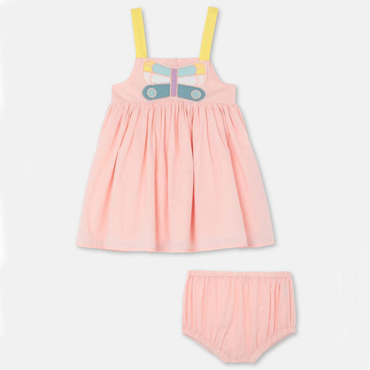 女婴浅粉色棉连衣裙套装