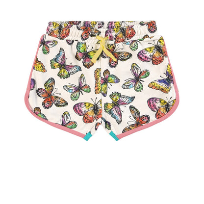 Girls White Butterfly Cotton Shorts