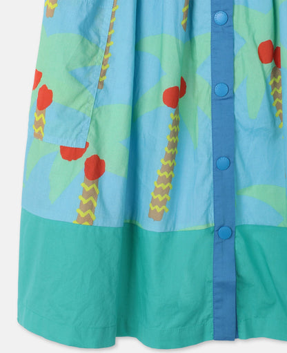 Girls Blue Palm Trees Cotton Skirt