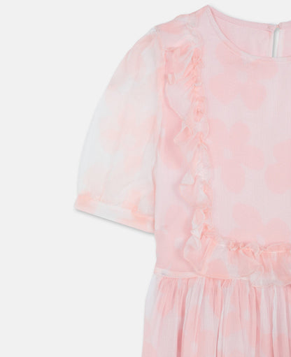 女童粉色花朵真丝连衣裙