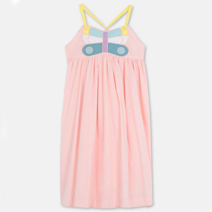 Girls Light Pink Butterfly Cotton Dress