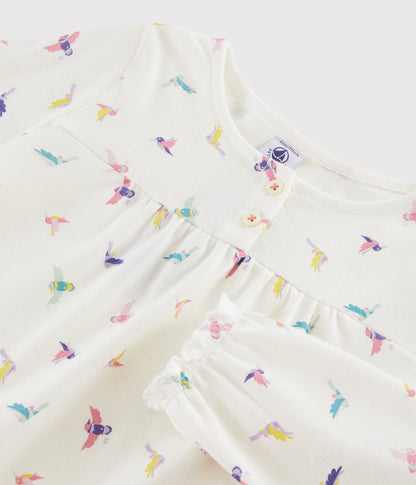 Girls White Birds Cotton Nightwear Set