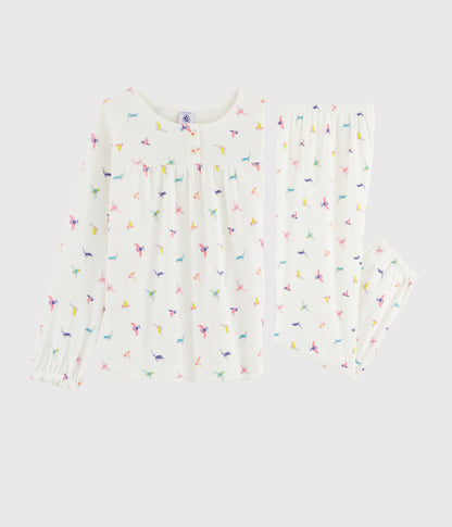 Girls White Birds Cotton Nightwear Set