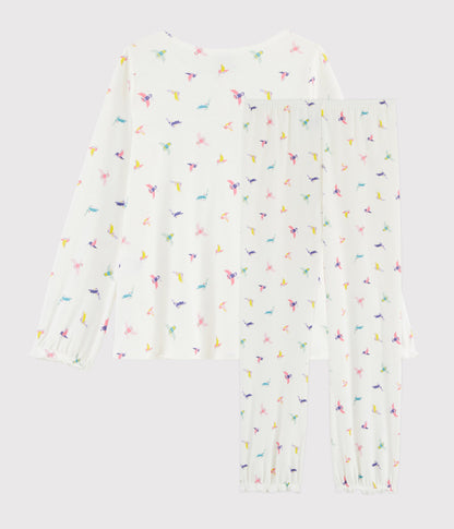 Girls White Birds Cotton Nightwear Set