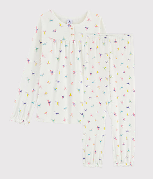 Girls White Birds Cotton Nightwear Set