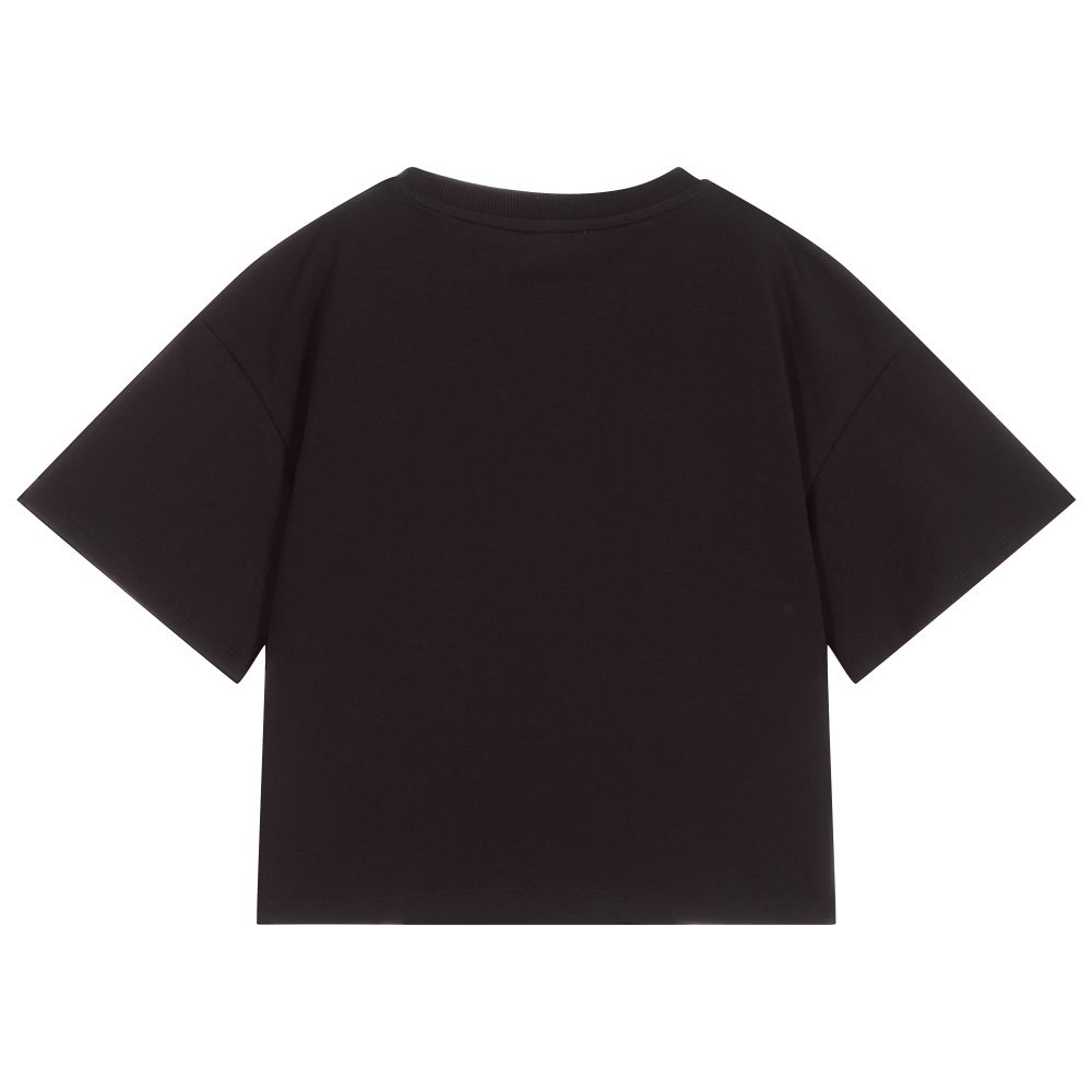 Girls Black Logo Cotton T-Shirt
