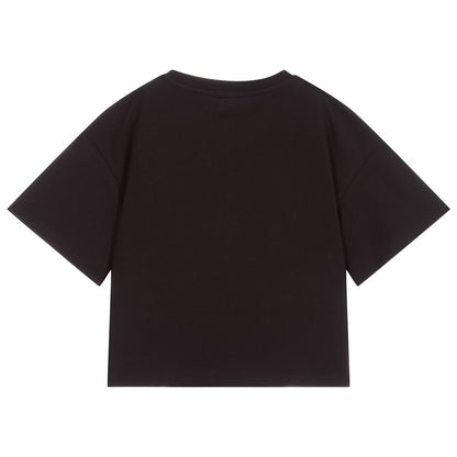 Girls Black Logo Cotton T-Shirt