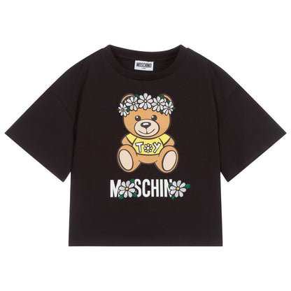 Girls Black Logo Cotton T-Shirt