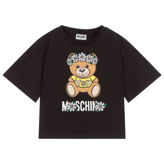 Girls Black Logo Cotton T-Shirt