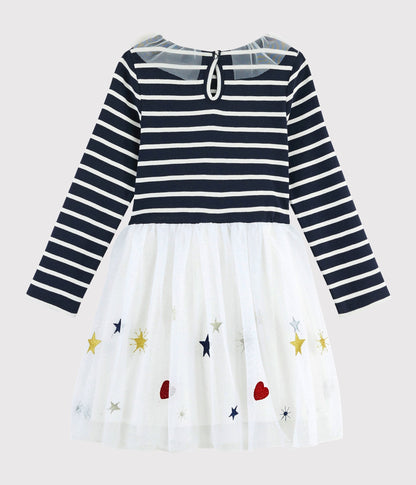 Girls Black & White Stripe Tulle Cotton Dress