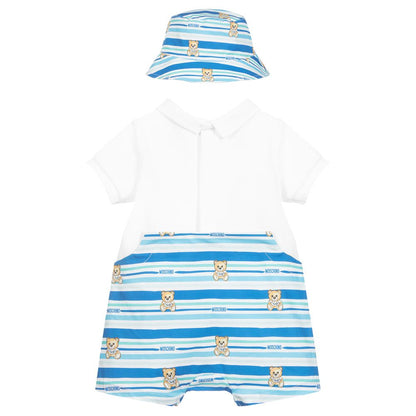 男婴蓝色棉连体衣&帽子