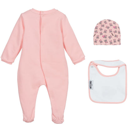 女婴玫瑰粉棉连体衣套装