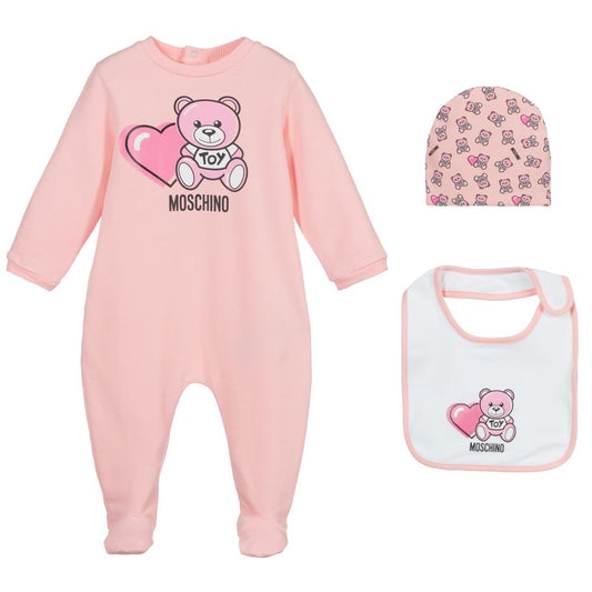 女婴玫瑰粉棉连体衣套装