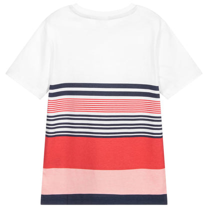 Boys White & Red Stripes Cotton T-Shirt