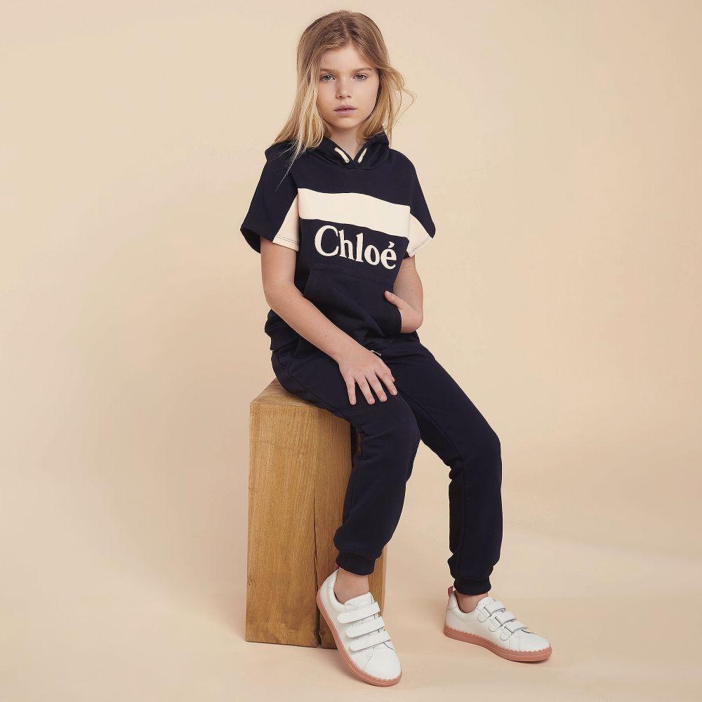 Girls Navy Blue Logo Cotton Sweatshirt