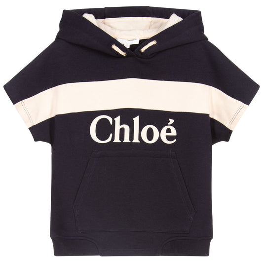 Girls Navy Blue Logo Cotton Sweatshirt