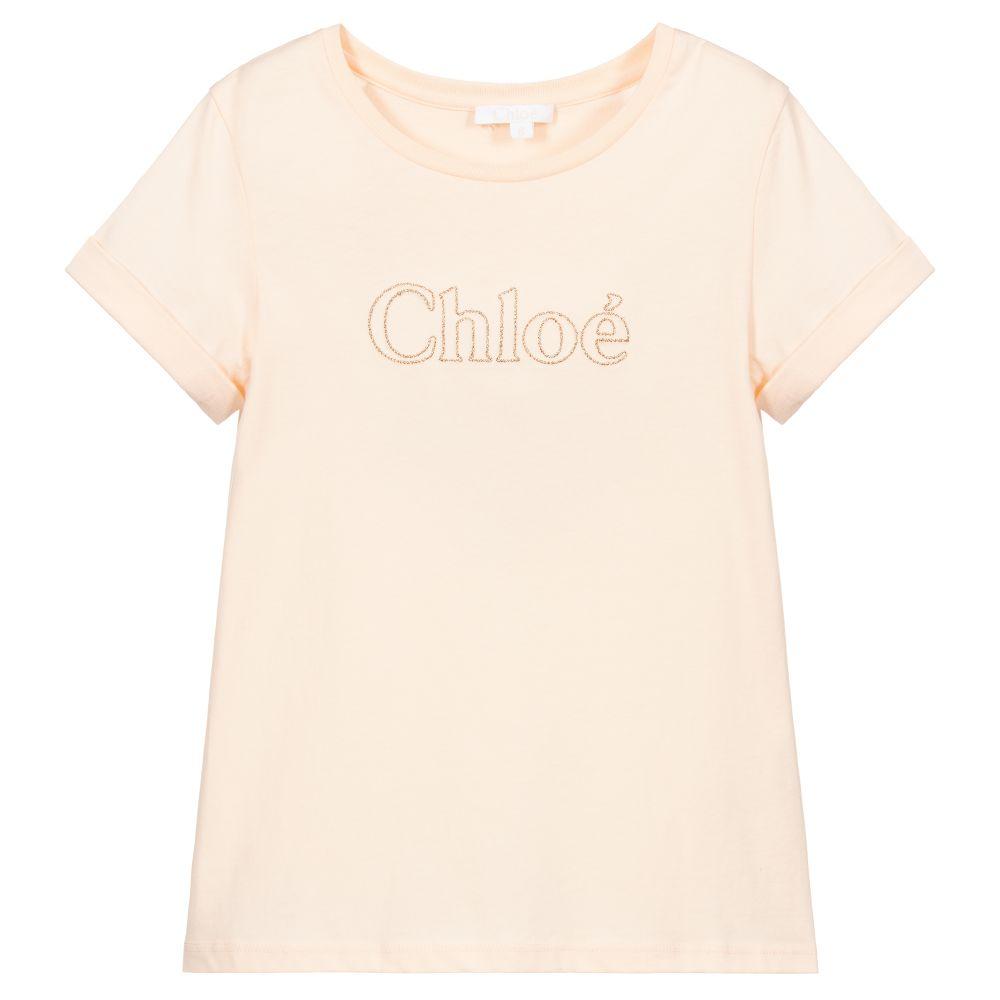 Girls Pale Pink Logo Cotton T-Shirt