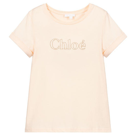Girls Pale Pink Logo Cotton T-Shirt