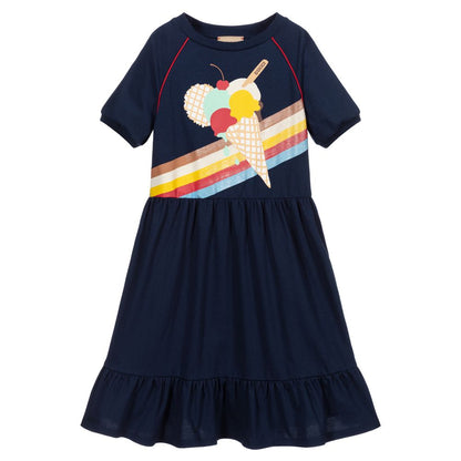 Girls Blue Printing Cotton Dress