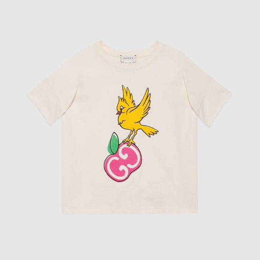 Girls White Printing Cotton T-Shirt