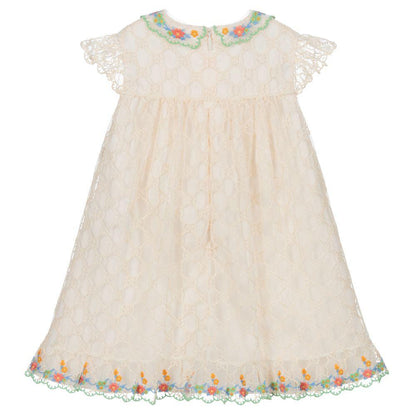 Baby Ivory GG Embroidered Dress