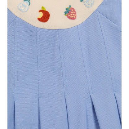 Girls Blue Embroidered Cotton Dress