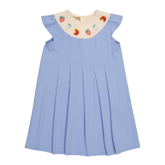 Girls Blue Embroidered Cotton Dress