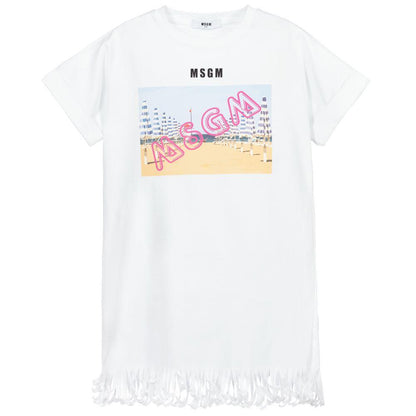 女童白色Logo印花连衣裙