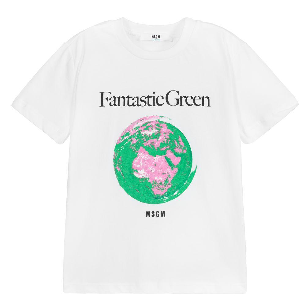 Boys & Girls White Print T-Shirt