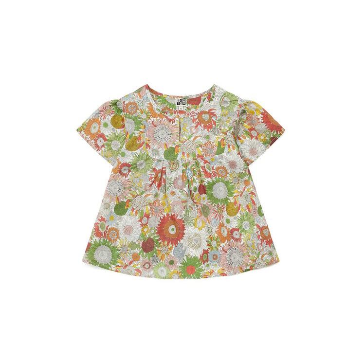 Girls Green Flowers Cotton Top