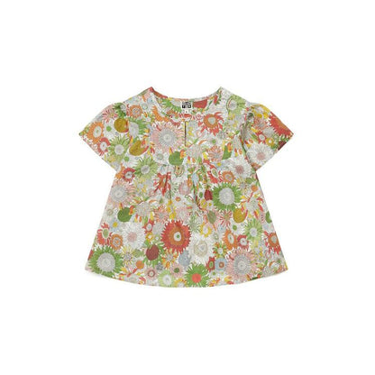 Girls Green Flowers Cotton Top