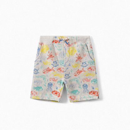 男童白色绘画棉短裤