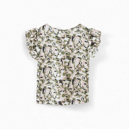 Girls Green Printed Cotton Top