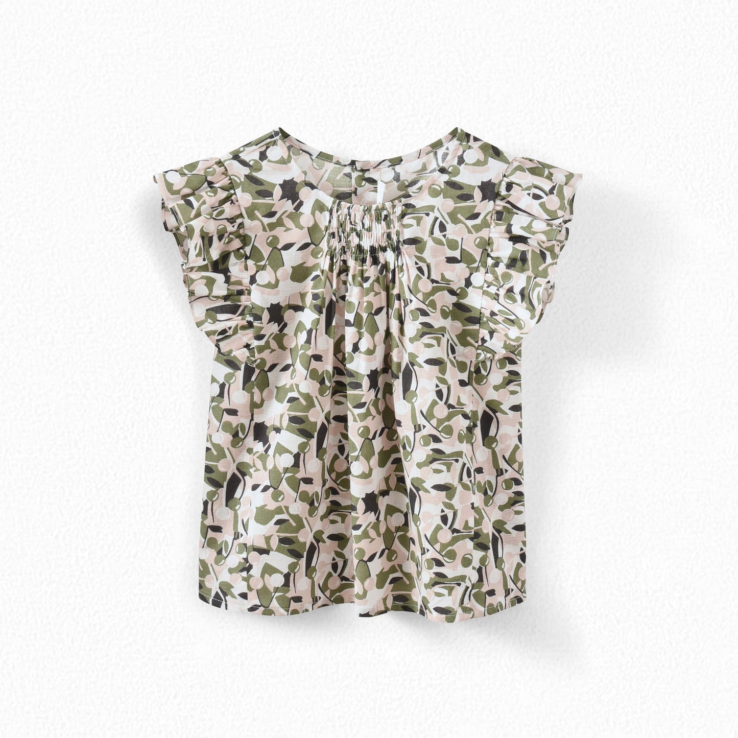 Girls Green Printed Cotton Top
