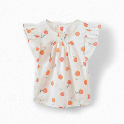 Girls White Cherry Cotton Top