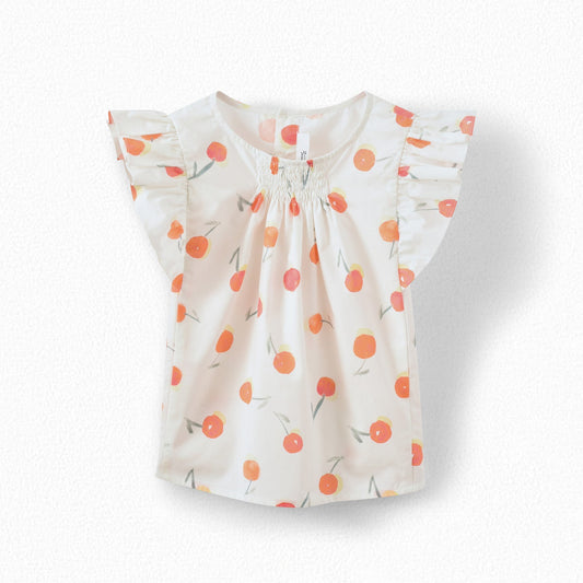Girls White Cherry Cotton Top