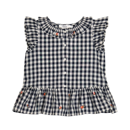 Girls Navy Check Top