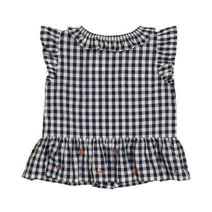 Girls Navy Check Top