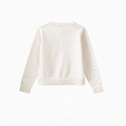 Girls White Embroidered Cotton Cardigan