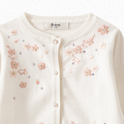 Girls White Embroidered Cotton Cardigan