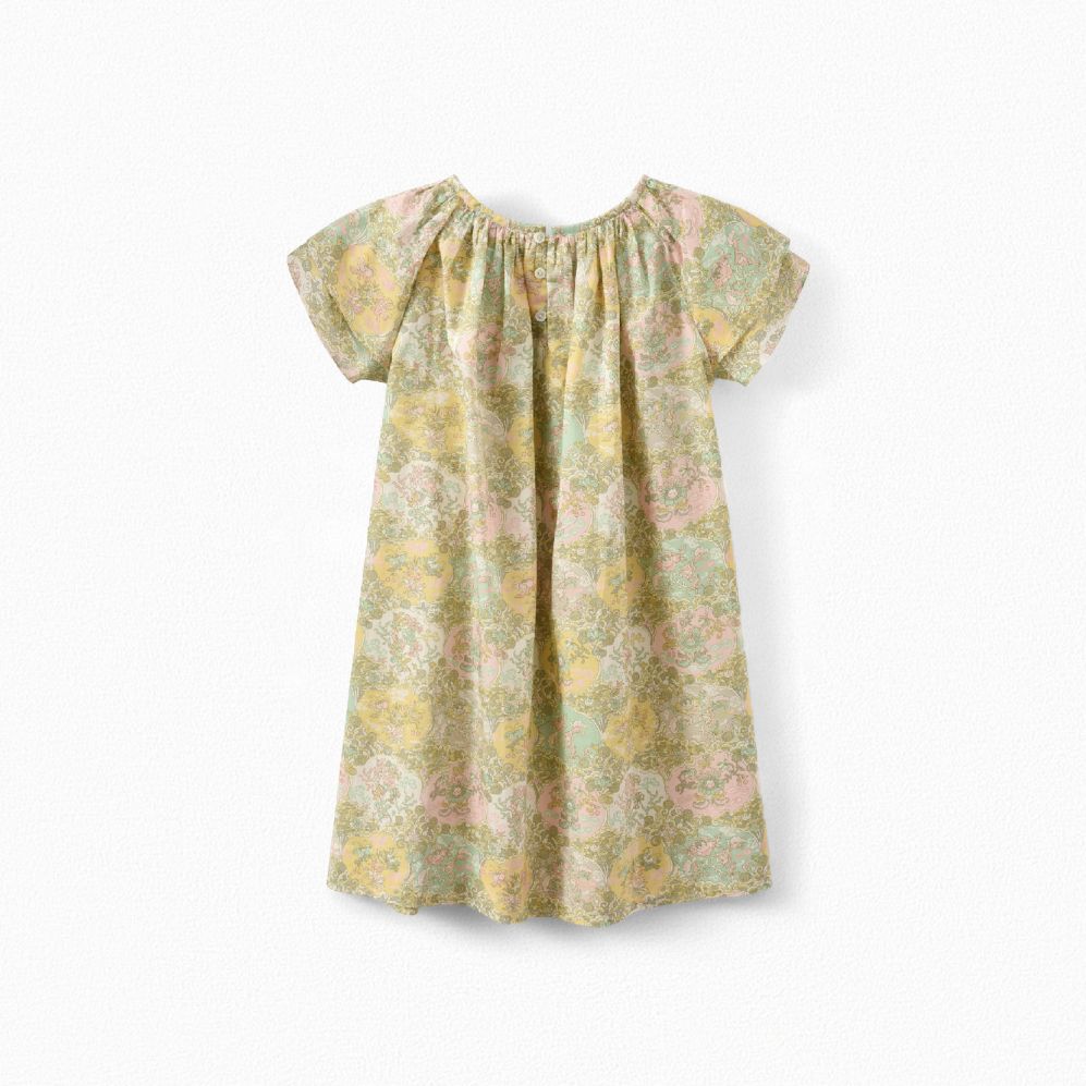 Girls Light Yellow Floral Cotton Dress