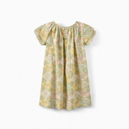 Girls Light Yellow Floral Cotton Dress