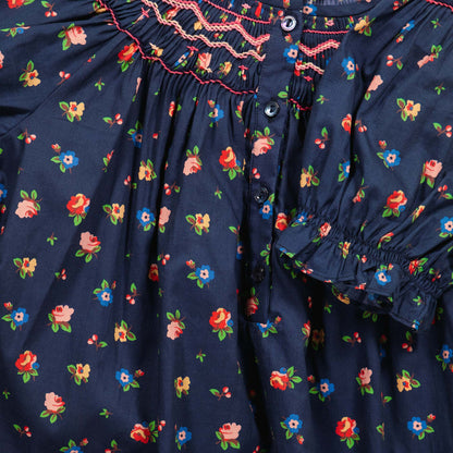 Girls Navy Floral Cotton Dress