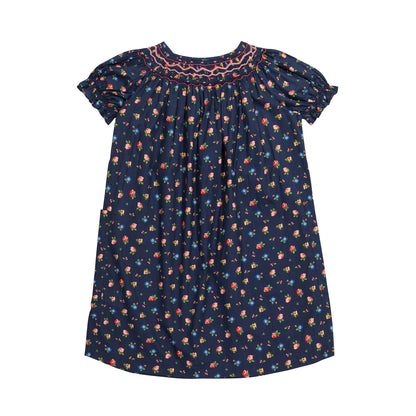 Girls Navy Floral Cotton Dress