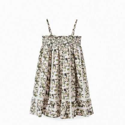 Girls Green Printing Cotton Dress