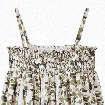 Girls Green Printing Cotton Dress
