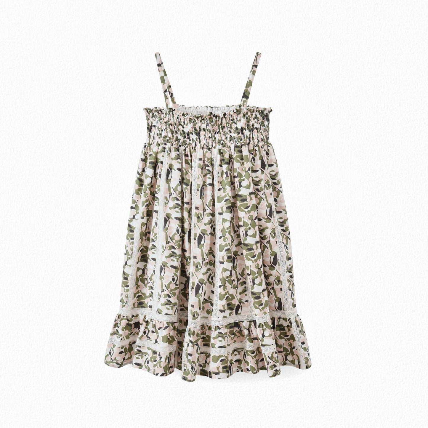 Girls Green Printing Cotton Dress