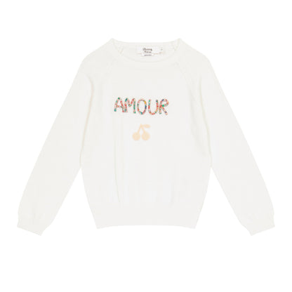 Girls White Logo Cotton Sweater