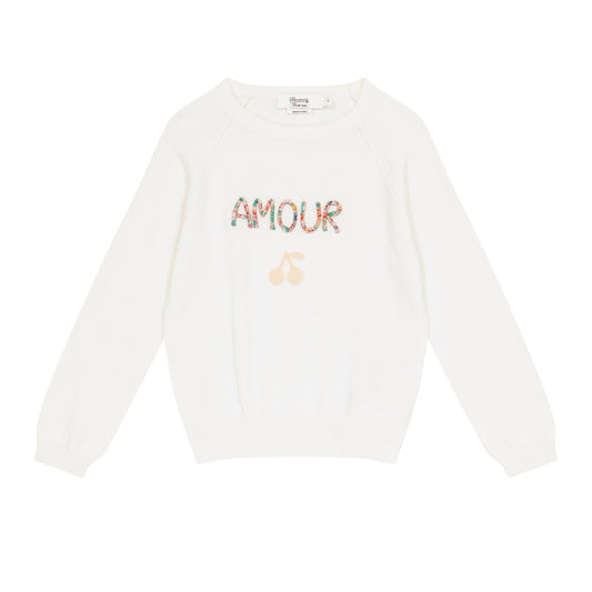 Girls White Logo Cotton Sweater